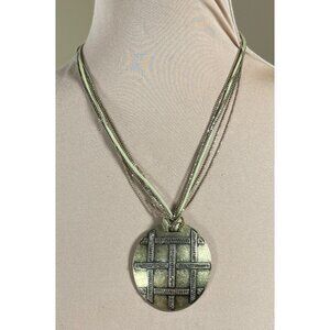 Gold Tone Necklace Tribal Medallion Pendant Multi Strand